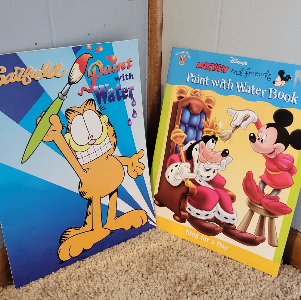 Vintage paint with numbers activity book set Garfield Disney Mickey Mouse